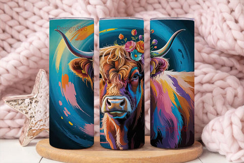 Highland Cow Floral 20oz Tumbler Design Sublimation DesignSVG 