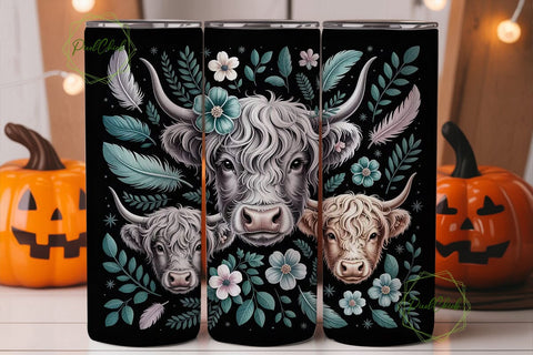 Highland Cow Floral 20oz Tumbler Design Sublimation PixelChick 