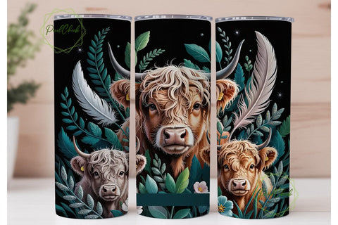 Highland Cow Floral 20oz Tumbler Design Sublimation PixelChick 