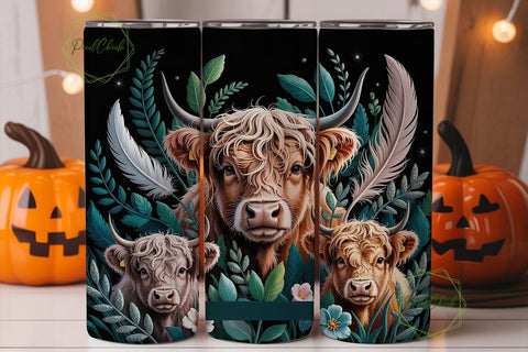 Highland Cow Floral 20oz Tumbler Design Sublimation PixelChick 