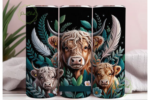 Highland Cow Floral 20oz Tumbler Design Sublimation PixelChick 