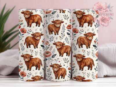 Highland Cow Floral 20oz Tumbler, Highland Cow, Floral Design, Rustic Charm, Farmhouse Style, Nature Inspired, 20oz Wrap, Sublimation Tumbler Sublimation Li Zamperini 