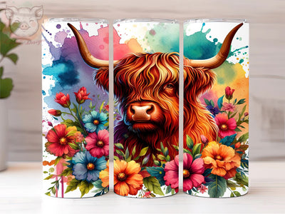 Highland Cow Floral 20oz Tumbler Png, Sublimation Design, Floral Cow Tumbler Png, Digital Download PNG Sublimation Lara' s Designs 