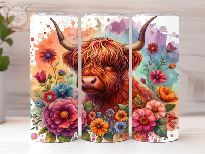 Highland Cow Floral 20oz Tumbler Png, Sublimation Design, Floral Cow Tumbler Png, Digital Download PNG Sublimation Lara' s Designs 