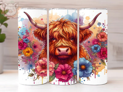 Highland Cow Floral 20oz Tumbler Png, Sublimation Design, Floral Cow Tumbler Png, Digital Download PNG Sublimation Lara' s Designs 