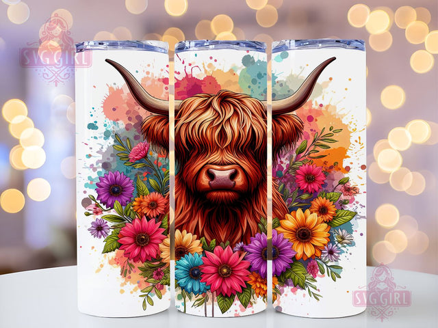 Highland Cow Floral 20oz Tumbler Wrap Sublimation Design, Straight Tapered Tumbler Wrap, Colorful Highland Cow Tumbler Png, Instant Digital Download Sublimation SvggirlplusArt 