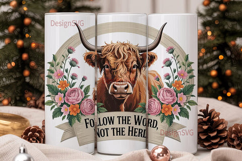 Highland Cow Floral 20oz Tumbler Wrap Sublimation DesignSVG 