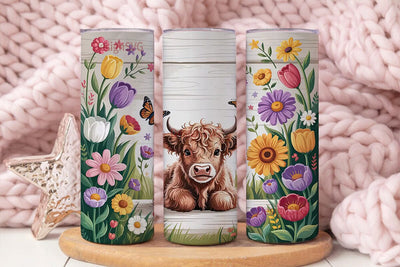 Highland Cow Floral 20oz Tumbler Wrap Sublimation DesignSVG 
