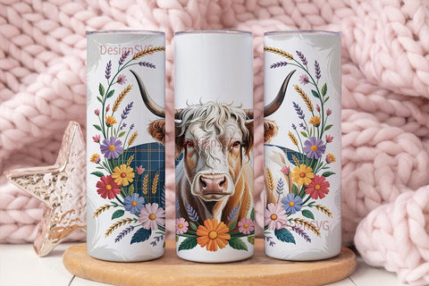 Highland Cow Floral 20oz Tumbler Wrap Sublimation DesignSVG 