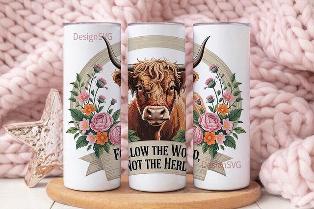 Highland Cow Floral 20oz Tumbler Wrap Sublimation DesignSVG 