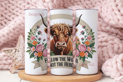 Highland Cow Floral 20oz Tumbler Wrap Sublimation DesignSVG 