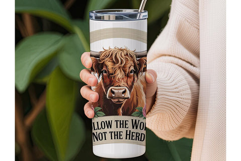Highland Cow Floral 20oz Tumbler Wrap Sublimation DesignSVG 