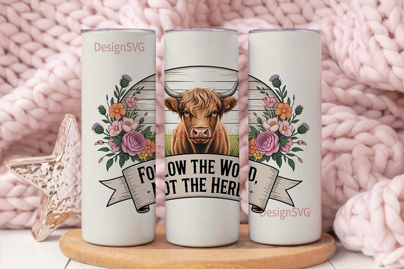 Highland Cow Floral 20oz Tumbler Wrap Sublimation DesignSVG 
