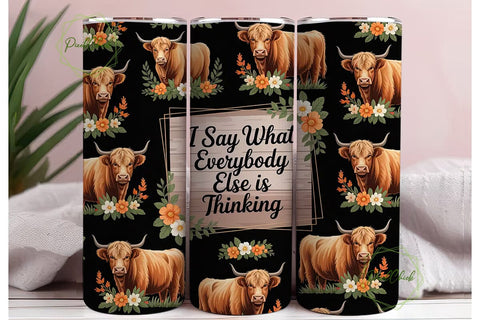 Highland Cow Floral 20oz Tumbler Wrap Sublimation PixelChick 
