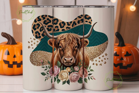 Highland Cow Floral 20oz Tumbler Wrap Sublimation PixelChick 