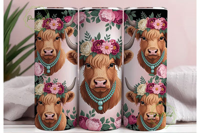 Highland Cow Floral 20oz Tumbler Wrap Sublimation PixelChick 