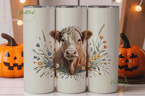 Highland Cow Floral 20oz Tumbler Wrap Sublimation PixelChick 