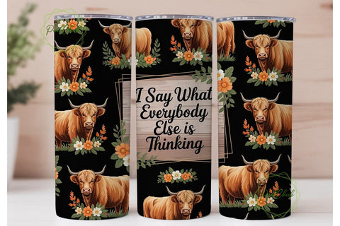 Highland Cow Floral 20oz Tumbler Wrap Sublimation PixelChick 