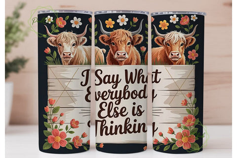 Highland Cow Floral 20oz Tumbler Wrap Sublimation PixelChick 