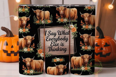 Highland Cow Floral 20oz Tumbler Wrap Sublimation PixelChick 