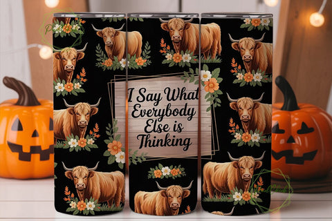 Highland Cow Floral 20oz Tumbler Wrap Sublimation PixelChick 