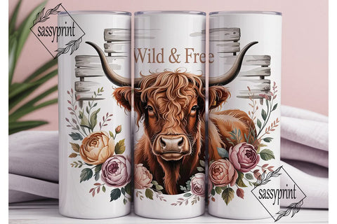 Highland Cow Floral 20oz Tumbler Wrap Sublimation sassyprint 