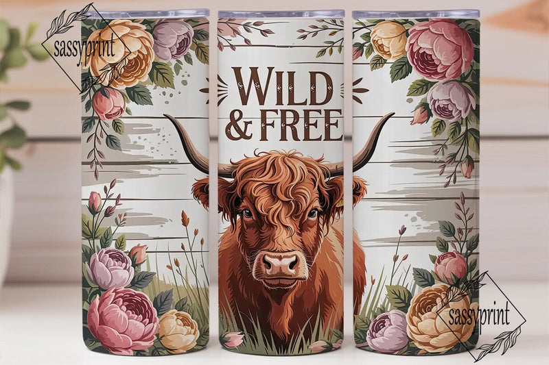 Highland Cow Floral 20oz Tumbler Wrap Sublimation sassyprint 