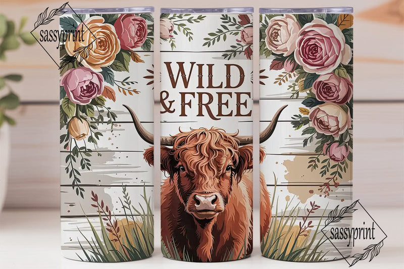 Highland Cow Floral 20oz Tumbler Wrap Sublimation sassyprint 