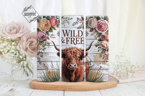 Highland Cow Floral 20oz Tumbler Wrap Sublimation sassyprint 