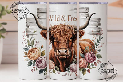 Highland Cow Floral 20oz Tumbler Wrap Sublimation sassyprint 