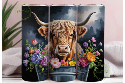 Highland Cow Floral Bucket 20oz Tumbler Sublimation PixelChick 