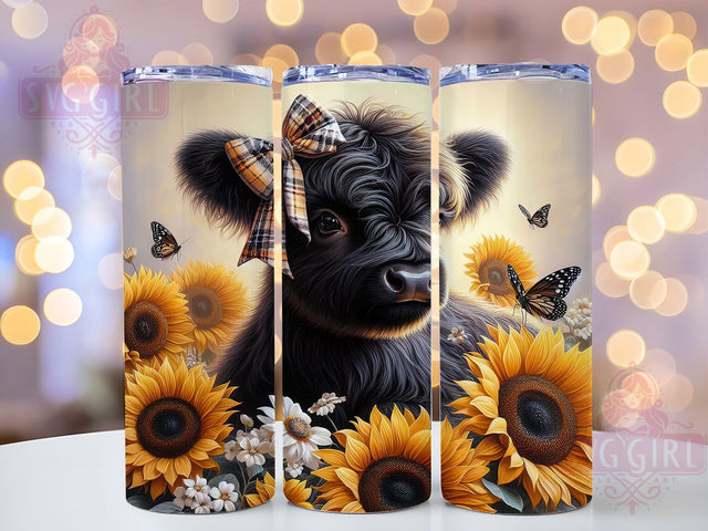 Highland Cow Floral Country Tumbler, Black and White Cow Sublimation Design, Rustic Farmhouse Cow Art, 20oz Country Tumbler, Whimsical Cow Mug, Elegant Floral Cow Cup, Pastoral Cow Wrap Sublimation SvggirlplusArt 