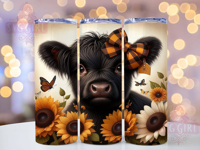 Highland Cow Floral Country Tumbler, Black and White Cow Sublimation Design, Rustic Farmhouse Cow Art, 20oz Country Tumbler, Whimsical Cow Mug, Elegant Floral Cow Cup, Pastoral Cow Wrap Sublimation SvggirlplusArt 