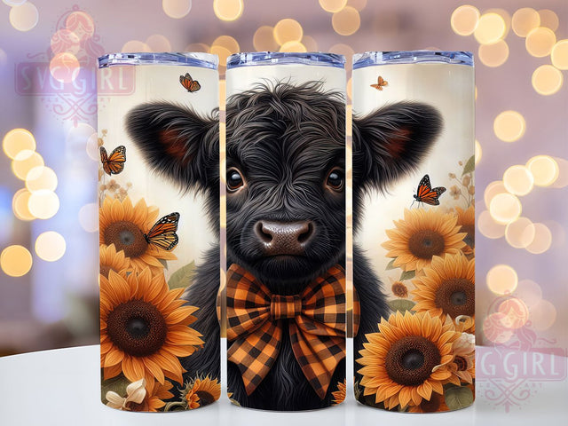Highland Cow Floral Country Tumbler, Black and White Cow Sublimation Design, Rustic Farmhouse Cow Art, 20oz Country Tumbler, Whimsical Cow Mug, Elegant Floral Cow Cup, Pastoral Cow Wrap Sublimation SvggirlplusArt 