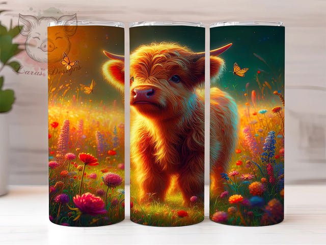 Highland Cow Floral Farmhouse Tumbler, Wildflower Cow Wrap, 20oz Tumbler Sublimation, Floral Farmhouse Design, Rustic Cow Aesthetic, Country Western Tumbler, Boho Highland Cow Art Sublimation Lara' s Designs 