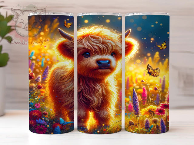 Highland Cow Floral Farmhouse Tumbler, Wildflower Cow Wrap, 20oz Tumbler Sublimation, Floral Farmhouse Design, Rustic Cow Aesthetic, Country Western Tumbler, Boho Highland Cow Art Sublimation Lara' s Designs 