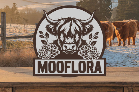Highland Cow Floral Name Sign SVG Laser Cut Files SVG TonisArtStudio 