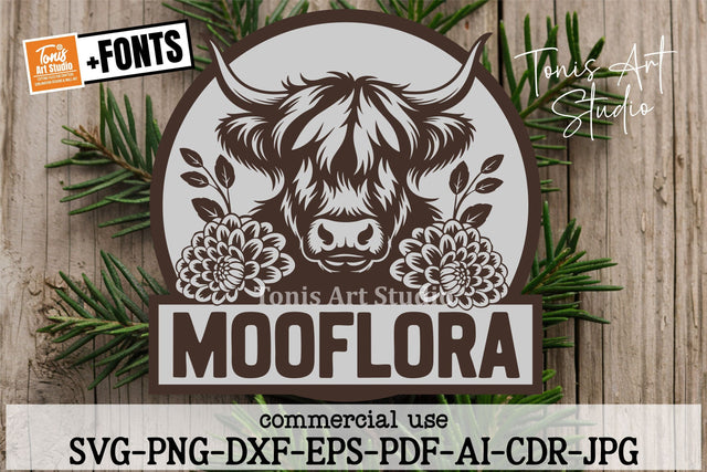 Highland Cow Floral Name Sign SVG Laser Cut Files SVG TonisArtStudio 