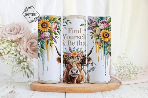 Highland Cow Floral Tumbler Design Sublimation sassyprint 