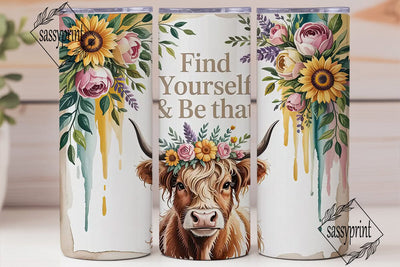 Highland Cow Floral Tumbler Design Sublimation sassyprint 
