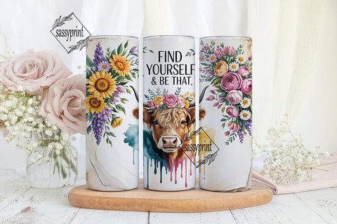 Highland Cow Floral Tumbler Design Sublimation sassyprint 