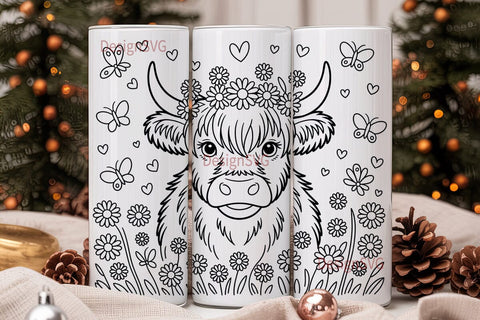 Highland Cow Floral Tumbler Wrap Sublimation DesignSVG 
