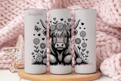 Highland Cow Floral Tumbler Wrap Sublimation DesignSVG 