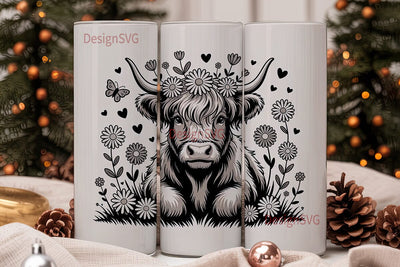 Highland Cow Floral Tumbler Wrap Sublimation DesignSVG 