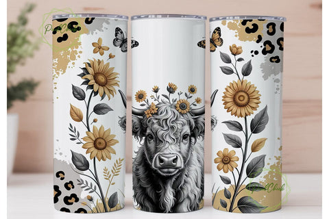 Highland Cow Floral Tumbler Wrap Sublimation PixelChick 