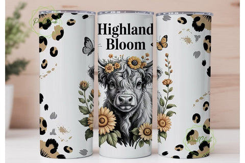 Highland Cow Floral Tumbler Wrap Sublimation PixelChick 