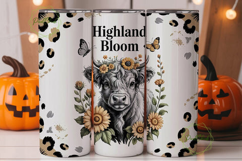 Highland Cow Floral Tumbler Wrap Sublimation PixelChick 