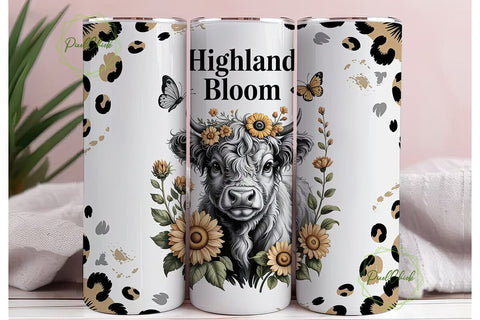 Highland Cow Floral Tumbler Wrap Sublimation PixelChick 