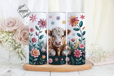 Highland Cow Floral Tumbler Wrap Sublimation sassyprint 