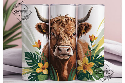 Highland Cow Floral Tumbler Wrap Sublimation sassyprint 